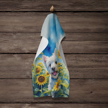 Load image into Gallery viewer, Westie in Sunflowers Kitchen Towel
