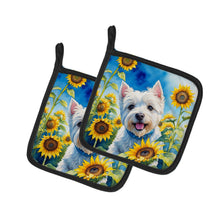 Load image into Gallery viewer, Westie in Sunflowers Pot Holders - Set of 2 Decorative Kitchen Helpers | Made in the USA