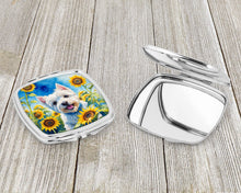 Load image into Gallery viewer, Westie in Sunflowers Compact Mirror – Stylish Purse Mirror with Artistic Covers