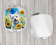 Load image into Gallery viewer, Westie in Sunflowers Compact Mirror – Stylish Purse Mirror with Artistic Covers