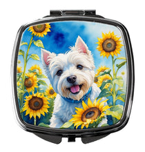 Load image into Gallery viewer, Westie in Sunflowers Compact Mirror – Stylish Purse Mirror with Artistic Covers