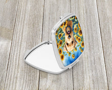 Load image into Gallery viewer, Wheaten Terrier in Sunflowers Compact Mirror – Stylish Purse Mirror with Artistic Covers