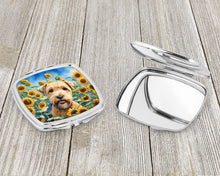 Load image into Gallery viewer, Wheaten Terrier in Sunflowers Compact Mirror – Stylish Purse Mirror with Artistic Covers