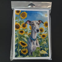 Load image into Gallery viewer, Whippet in Sunflowers Greeting Cards - Blank Note Cards – 8-Pack of Artist-Designed Cards with Envelopes