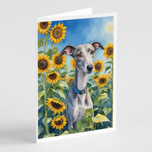 Load image into Gallery viewer, Whippet in Sunflowers Greeting Cards - Blank Note Cards – 8-Pack of Artist-Designed Cards with Envelopes