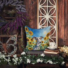 Load image into Gallery viewer, Whippet in Sunflowers Throw Pillow - 14x14 Decorative Pillow – Art for Your Home &amp; Patio