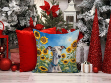 Load image into Gallery viewer, Whippet in Sunflowers Throw Pillow - 14x14 Decorative Pillow – Art for Your Home &amp; Patio