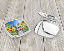 Load image into Gallery viewer, Whippet in Sunflowers Compact Mirror – Stylish Purse Mirror with Artistic Covers