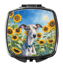 Load image into Gallery viewer, Whippet in Sunflowers Compact Mirror – Stylish Purse Mirror with Artistic Covers