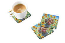 Load image into Gallery viewer, Wirehaired Pointing Griffon in Sunflowers Coasters - Set of 4 Lightweight Foam, Absorbent Drink Coasters