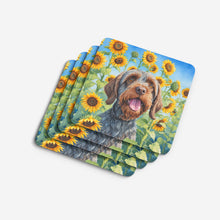 Load image into Gallery viewer, Wirehaired Pointing Griffon in Sunflowers Coasters - Set of 4 Lightweight Foam, Absorbent Drink Coasters