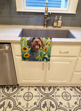 Load image into Gallery viewer, Wirehaired Pointing Griffon in Sunflowers Kitchen Towel