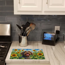 Load image into Gallery viewer, Wirehaired Pointing Griffon in Sunflowers Cutting Board Tempered Glass Kitchen Cutting Surface, Heat Resistant Chopping Board with Non-Slip Feet, Decorative Food Prep &amp; Serving