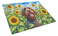 Load image into Gallery viewer, Wirehaired Pointing Griffon in Sunflowers Cutting Board Tempered Glass Kitchen Cutting Surface, Heat Resistant Chopping Board with Non-Slip Feet, Decorative Food Prep &amp; Serving