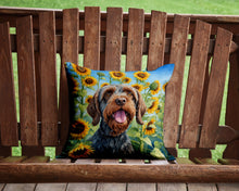 Load image into Gallery viewer, Wirehaired Pointing Griffon in Sunflowers Throw Pillow - 14x14 Decorative Pillow – Art for Your Home &amp; Patio