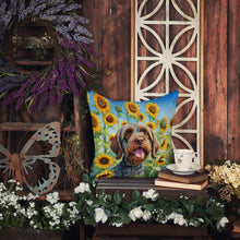 Load image into Gallery viewer, Wirehaired Pointing Griffon in Sunflowers Throw Pillow - 14x14 Decorative Pillow – Art for Your Home &amp; Patio