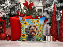 Load image into Gallery viewer, Wirehaired Pointing Griffon in Sunflowers Throw Pillow - 14x14 Decorative Pillow – Art for Your Home &amp; Patio