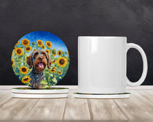 Load image into Gallery viewer, Wirehaired Pointing Griffon in Sunflowers Large Sandstone Coasters Pack of 4
