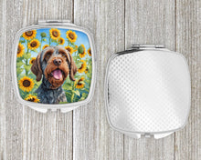 Load image into Gallery viewer, Wirehaired Pointing Griffon in Sunflowers Compact Mirror – Stylish Purse Mirror with Artistic Covers
