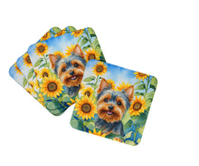 Load image into Gallery viewer, Yorkshire Terrier in Sunflowers Coasters - Set of 4 Lightweight Foam, Absorbent Drink Coasters