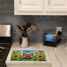 Load image into Gallery viewer, Yorkshire Terrier in Sunflowers Cutting Board Tempered Glass Kitchen Cutting Surface, Heat Resistant Chopping Board with Non-Slip Feet, Decorative Food Prep &amp; Serving