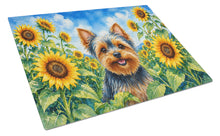 Load image into Gallery viewer, Yorkshire Terrier in Sunflowers Cutting Board Tempered Glass Kitchen Cutting Surface, Heat Resistant Chopping Board with Non-Slip Feet, Decorative Food Prep &amp; Serving