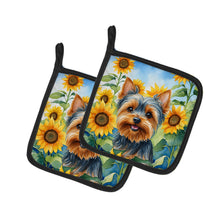 Load image into Gallery viewer, Yorkshire Terrier in Sunflowers Pot Holders - Set of 2 Decorative Kitchen Helpers | Made in the USA
