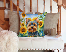 Load image into Gallery viewer, Yorkshire Terrier in Sunflowers Throw Pillow - 14x14 Decorative Pillow – Art for Your Home &amp; Patio