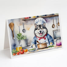 Load image into Gallery viewer, Alaskan Malamute The Chef Greeting Cards - Blank Note Cards – 8-Pack of Artist-Designed Cards with Envelopes