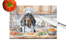 Load image into Gallery viewer, Black and Tan Coonhound The Chef Glass Cutting Boards – Durable, Decorative Kitchen Art