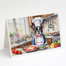 Load image into Gallery viewer, Boston Terrier The Chef Greeting Cards - Blank Note Cards – 8-Pack of Artist-Designed Cards with Envelopes