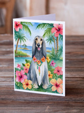 Load image into Gallery viewer, Afghan Hound Luau Greeting Cards - Blank Note Cards – 8-Pack of Artist-Designed Cards with Envelopes