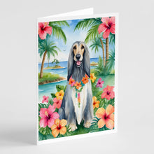 Load image into Gallery viewer, Afghan Hound Luau Greeting Cards - Blank Note Cards – 8-Pack of Artist-Designed Cards with Envelopes