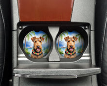 Load image into Gallery viewer, Airedale Terrier Luau Car Coasters – Set of 2 - Absorbent Stone with Fun &amp; Functional Artwork