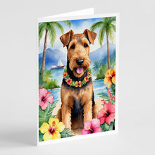 Load image into Gallery viewer, Airedale Terrier Luau Greeting Cards - Blank Note Cards – 8-Pack of Artist-Designed Cards with Envelopes