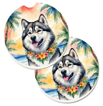 Load image into Gallery viewer, Alaskan Malamute Luau Car Coasters – Set of 2 - Absorbent Stone with Fun &amp; Functional Artwork