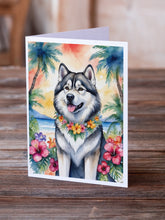 Load image into Gallery viewer, Alaskan Malamute Luau Greeting Cards - Blank Note Cards – 8-Pack of Artist-Designed Cards with Envelopes