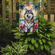 Load image into Gallery viewer, Alaskan Malamute Luau Garden Flag – Tropical Dog Decor with Hibiscus &amp; Palm Leaves
