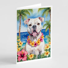 Load image into Gallery viewer, American Bulldog Luau Greeting Cards - Blank Note Cards – 8-Pack of Artist-Designed Cards with Envelopes