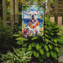 Load image into Gallery viewer, American Bulldog Luau Garden Flag – Tropical Dog Decor with Hibiscus &amp; Palm Leaves