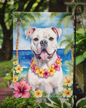 Load image into Gallery viewer, American Bulldog Luau Garden Flag – Tropical Dog Decor with Hibiscus &amp; Palm Leaves