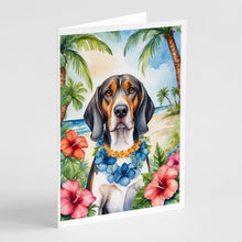 Load image into Gallery viewer, American English Coonhound Luau Greeting Cards - Blank Note Cards – 8-Pack of Artist-Designed Cards with Envelopes