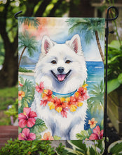 Load image into Gallery viewer, American Eskimo Luau Garden Flag – Tropical Dog Decor with Hibiscus &amp; Palm Leaves