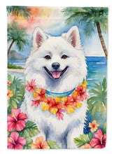 Load image into Gallery viewer, American Eskimo Luau Garden Flag – Tropical Dog Decor with Hibiscus &amp; Palm Leaves