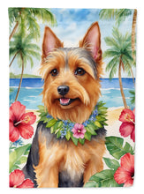 Load image into Gallery viewer, Australian Terrier Luau Garden Flag – Tropical Dog Decor with Hibiscus &amp; Palm Leaves