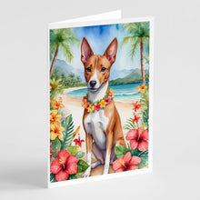 Load image into Gallery viewer, Basenji Luau Greeting Cards - Blank Note Cards – 8-Pack of Artist-Designed Cards with Envelopes