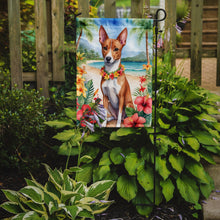 Load image into Gallery viewer, Basenji Luau Garden Flag – Tropical Dog Decor with Hibiscus &amp; Palm Leaves