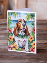 Load image into Gallery viewer, Basset Hound Luau Greeting Cards - Blank Note Cards – 8-Pack of Artist-Designed Cards with Envelopes