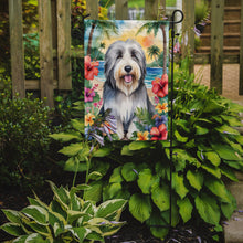 Load image into Gallery viewer, Bearded Collie Luau Garden Flag – Tropical Dog Decor with Hibiscus &amp; Palm Leaves
