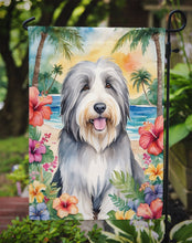 Load image into Gallery viewer, Bearded Collie Luau Garden Flag – Tropical Dog Decor with Hibiscus &amp; Palm Leaves